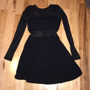 Sheer waist black long sleeve dress